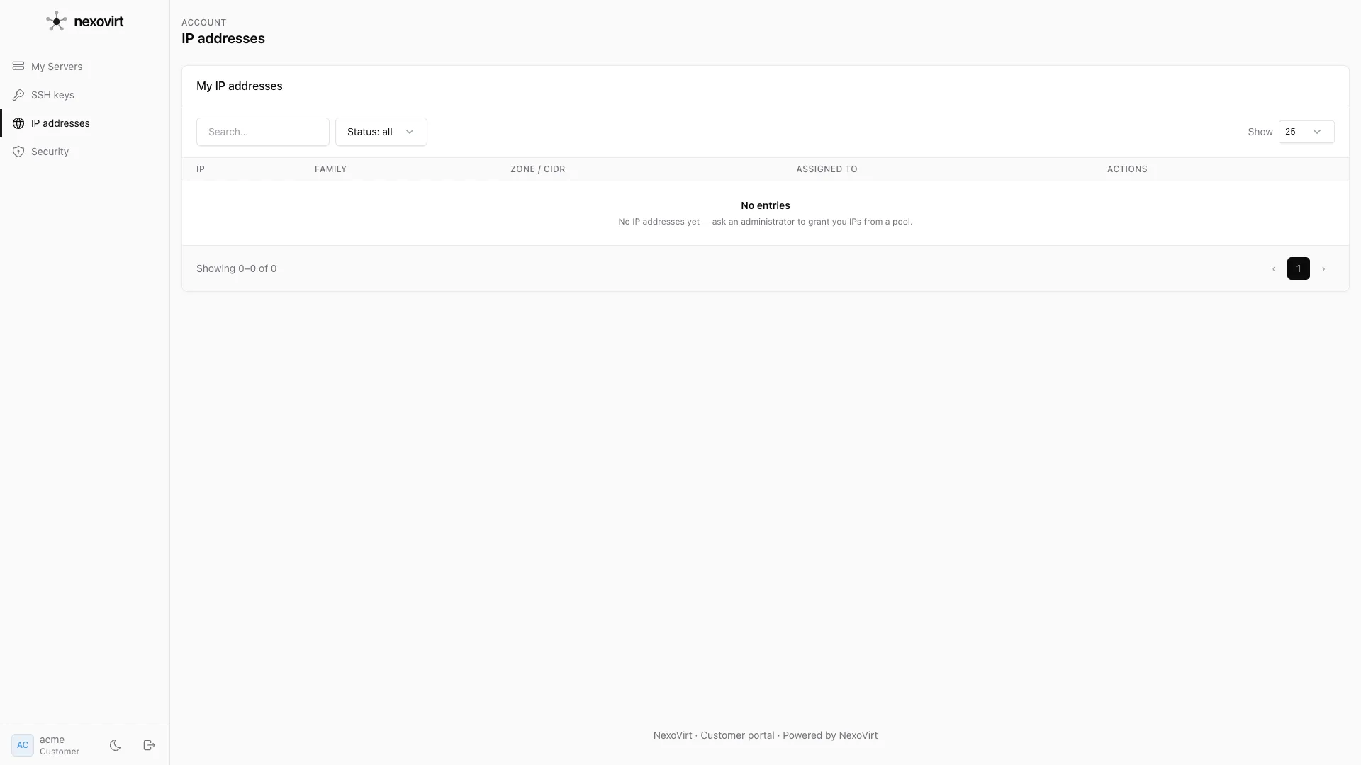 Every allocated IP, clearly listed in the NexoVirt panel