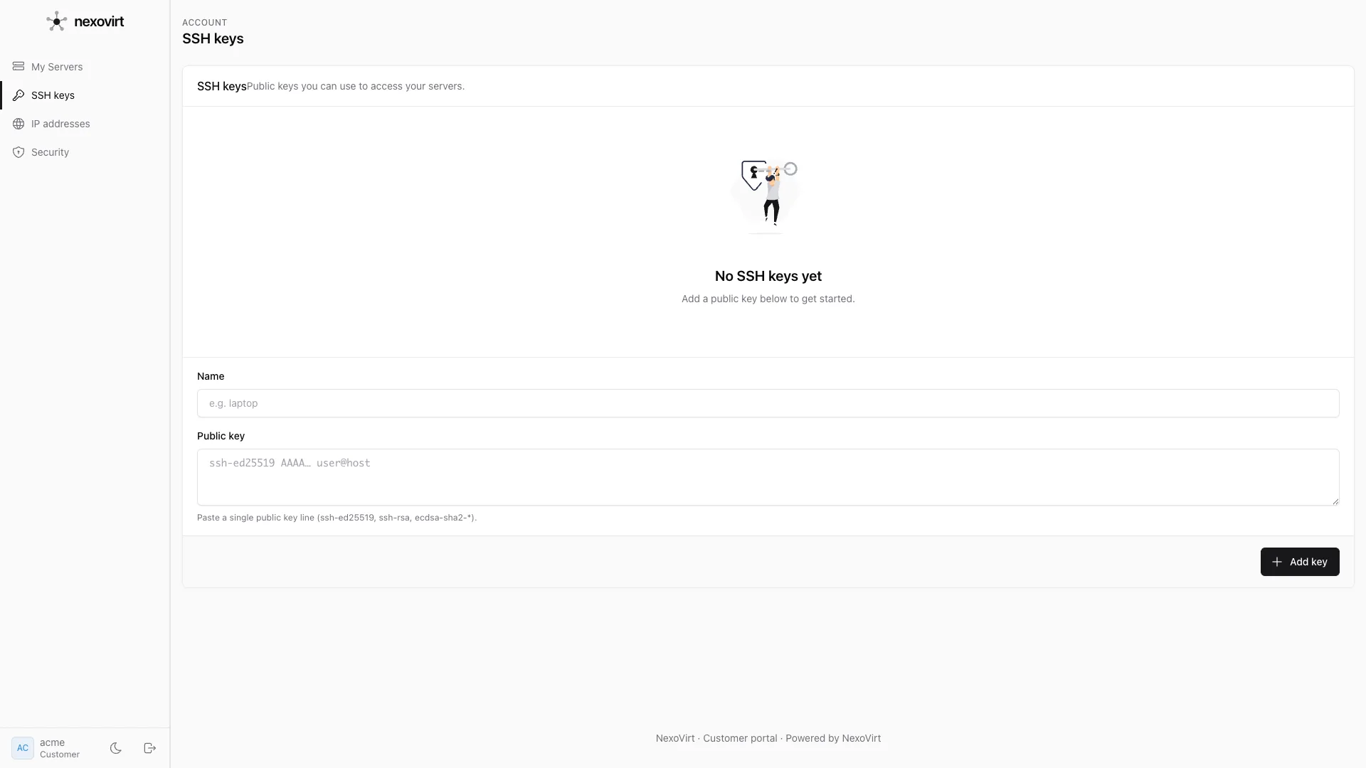 Bring your own SSH keys in the NexoVirt panel