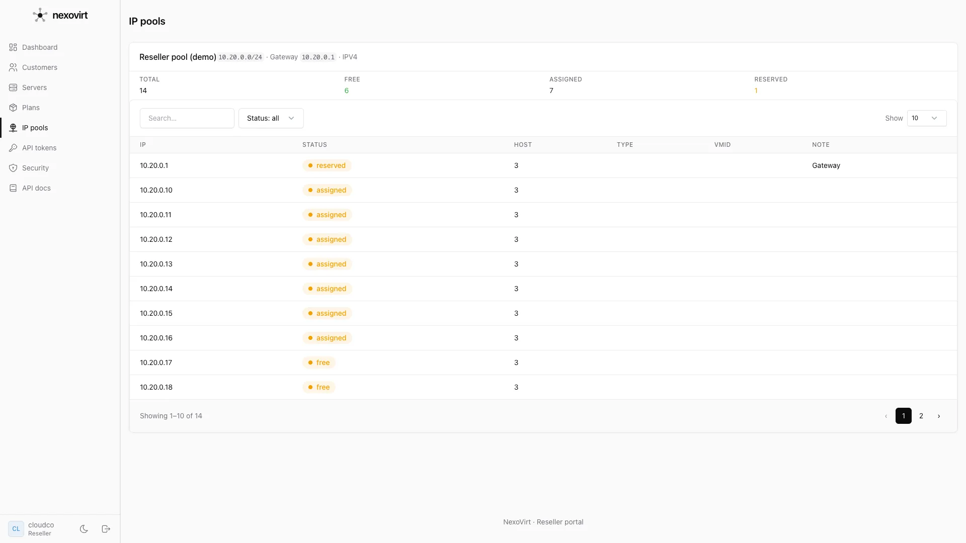 Hand out public IPs from your ranges in the NexoVirt panel